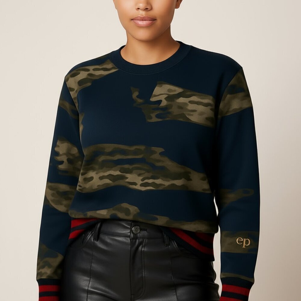 Eleven Paris Navy Blue Camo Patchwork Sweatshirt – Streetwear Style Size S